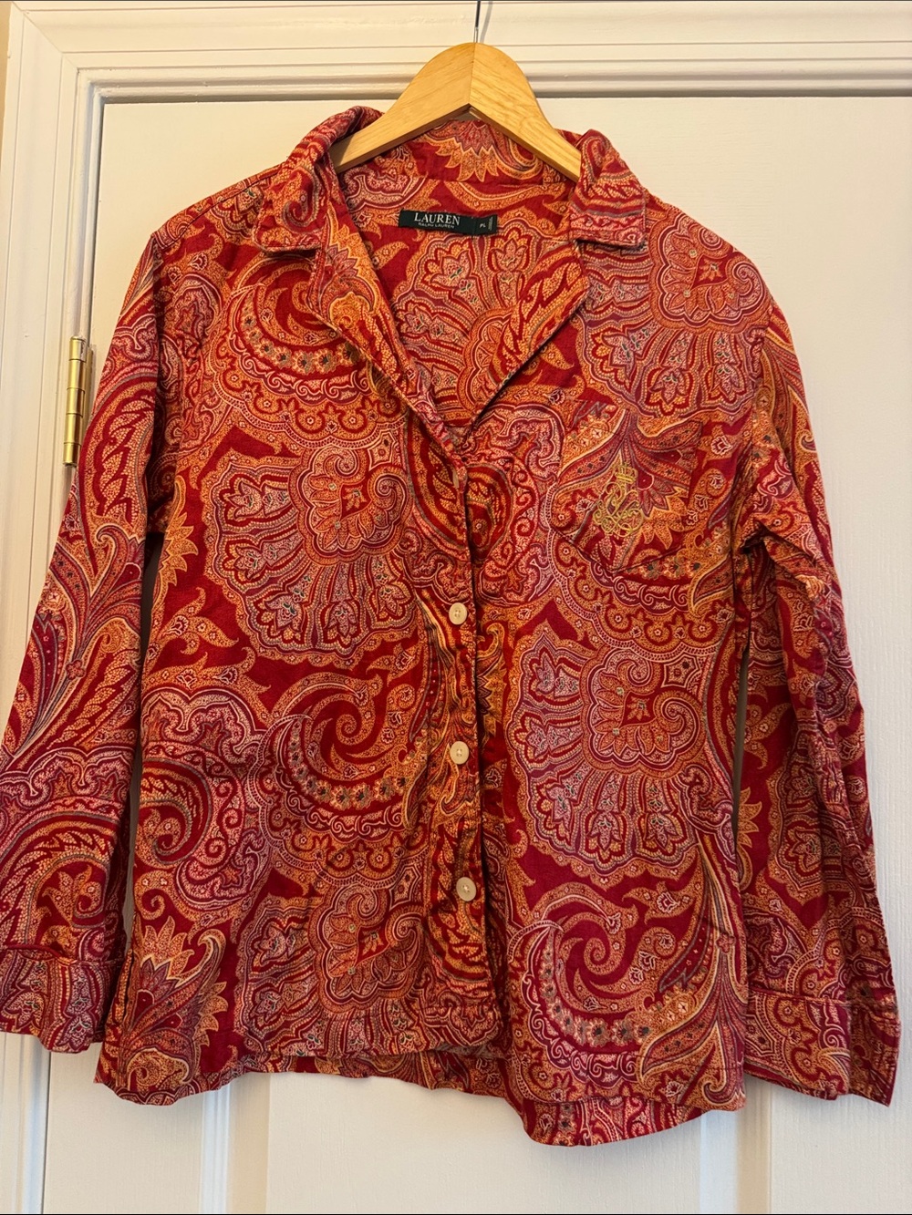Lauren Ralph Lauren Red Paisley Button-Down Pajama Shirt